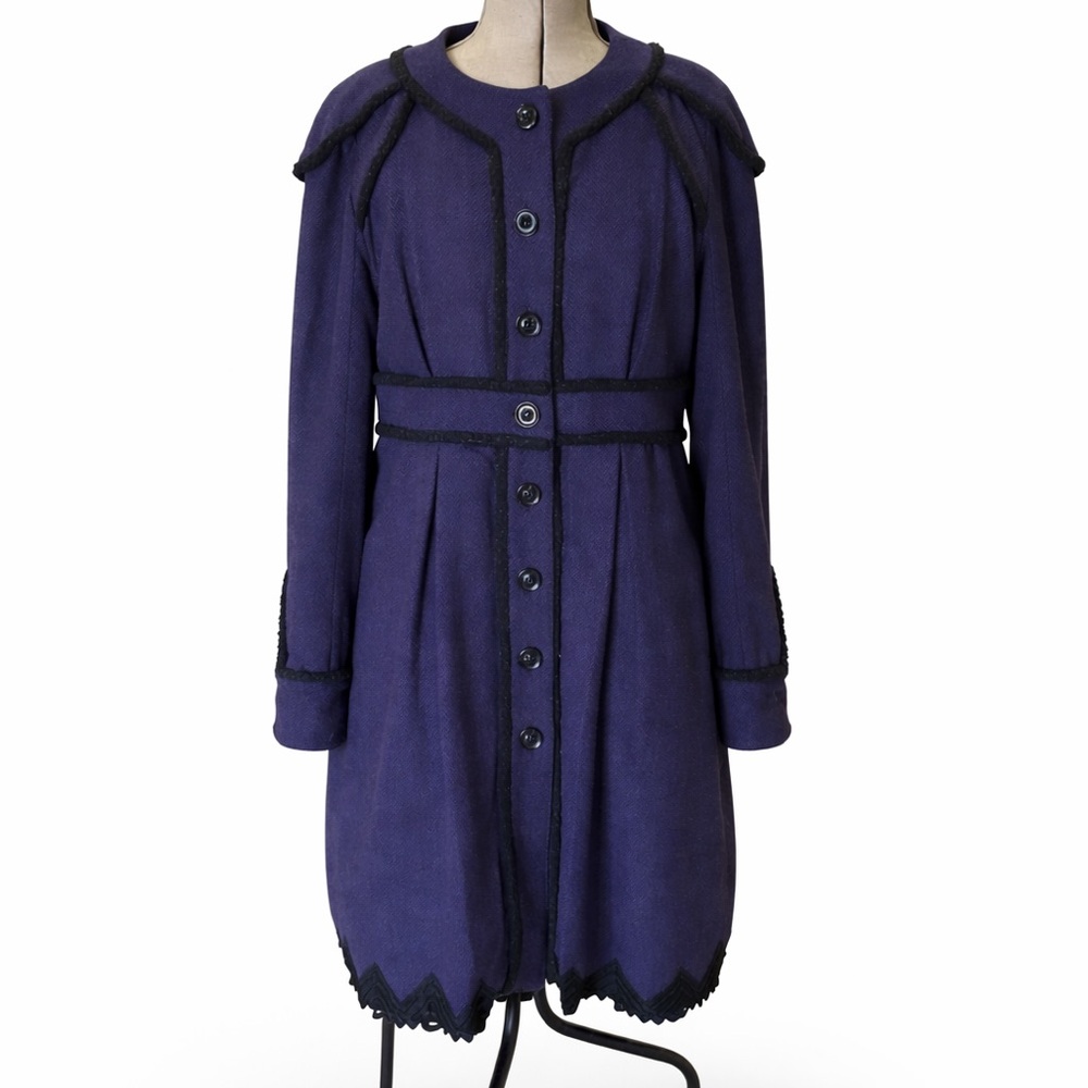 Anna Sui Y2K Original Coat, Purple Herring Pattern, From NYC, Made In USA, Sz. 4